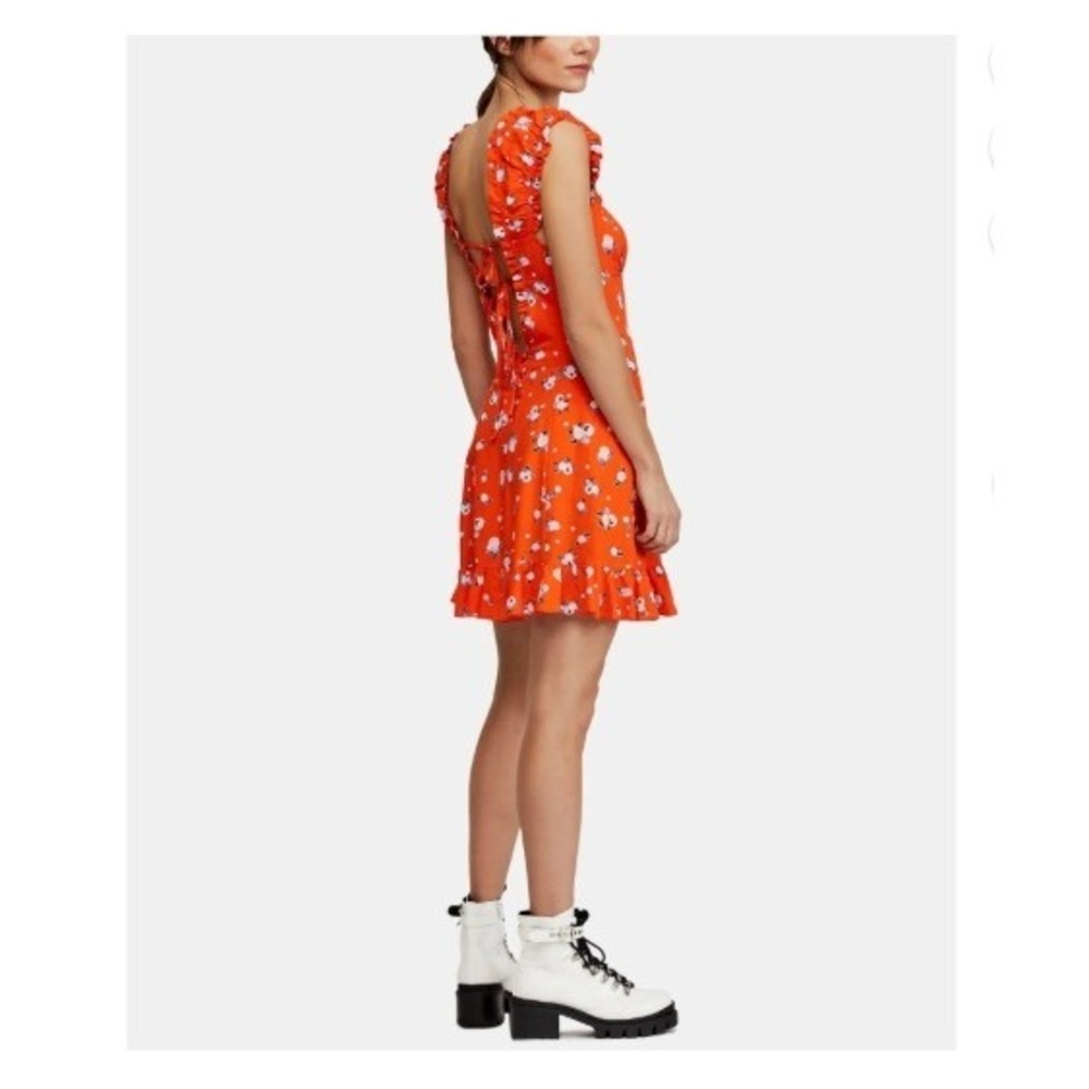 Free People Like a Lady Orange Floral Polka Dot Tie Back‎ Mini Dress Med NWT - Picture 2 of 10